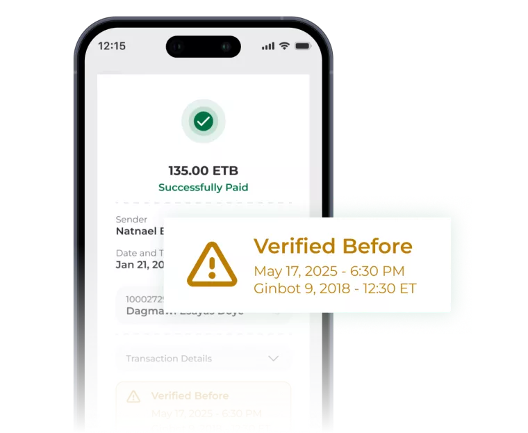 Interface of Built-in Fraud Detections showing a Verified Before alert overlay on receipt