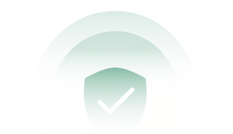 Secured by Design illustration showing a verification checkmark shield with radiating circular rings